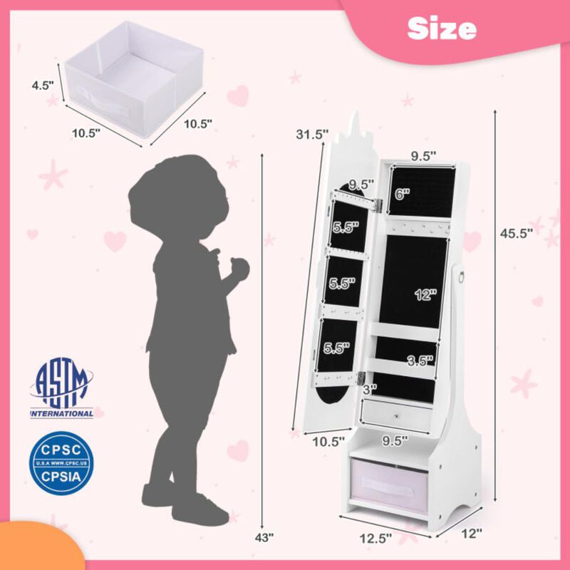 Hivvago Kids Jewelry Armoire Cabinet with Storage and 2 Tilt Angles
