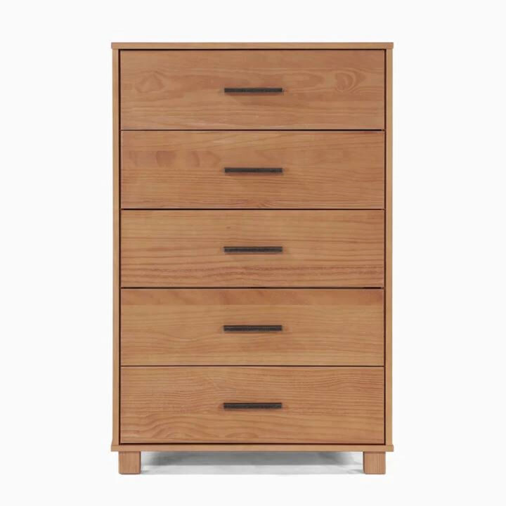 Modern Farmhouse Wooden Vertical Dresser with 5 Storage Drawers