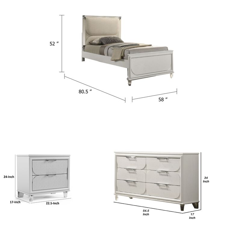 Full Bedroom Set, Pearl White and Clear, 3 Piece Set with Dresser and Nightstand image number 7