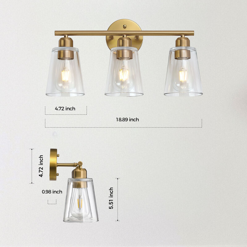 Vanity Light with Tapered Clear Glass Shade and For Hallway or Bathroom image number 5