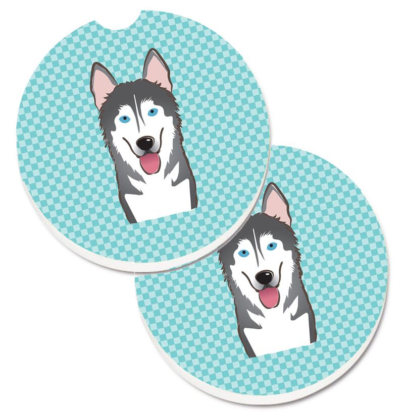 Caroline's Treasures Checkerboard Blue Alaskan Malamute Set of 2 Cup Holder Car Coasters BB1156CARC, 2.56, Multicolor