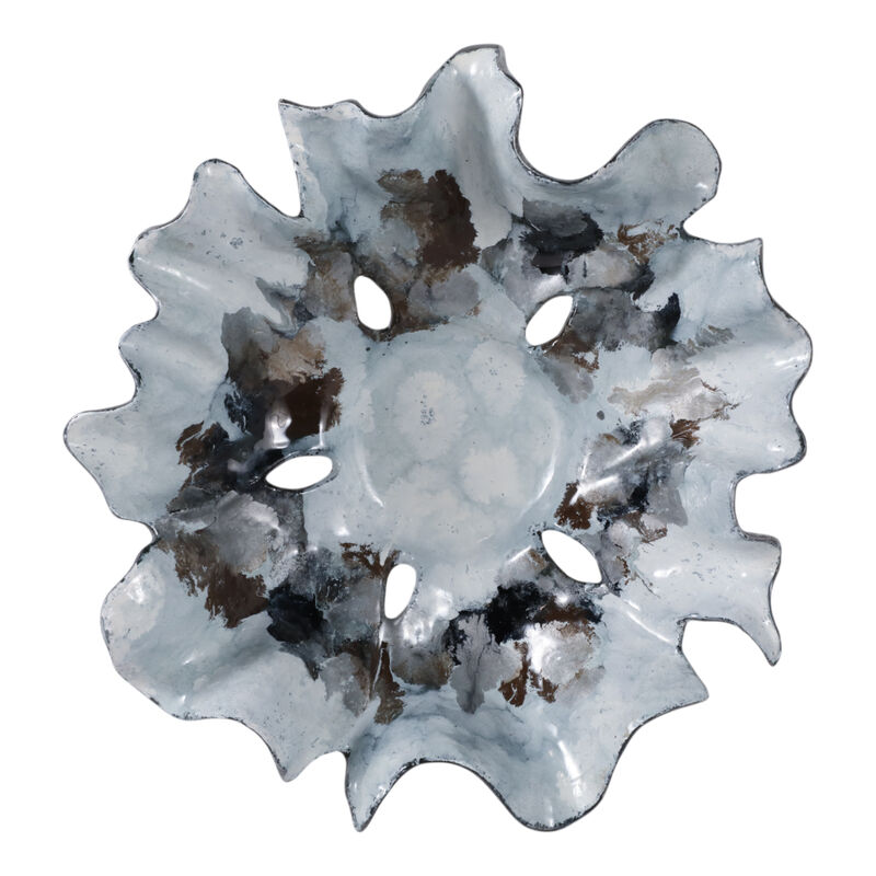 16x15" Abstract Flower Metal Bowl, Blue Multi image number 5