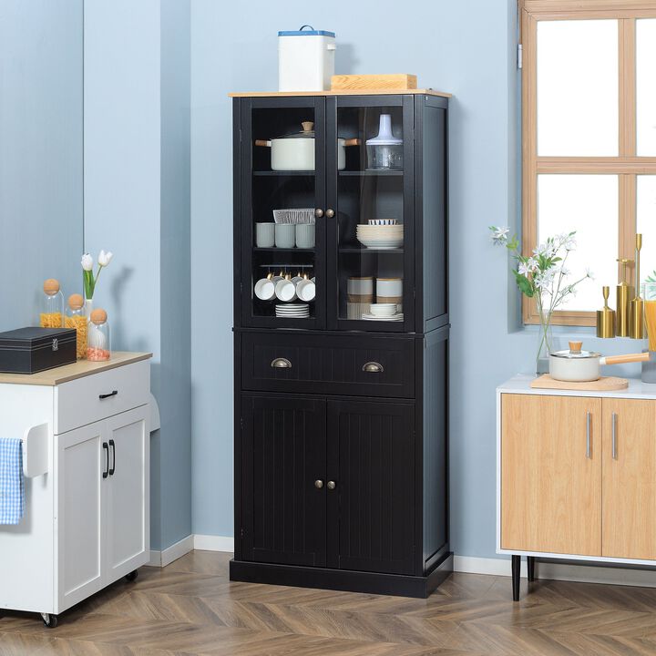 Freestanding Kitchen Pantry, 5-tier Storage Cabinet with Adjustable Shelves and Drawer for Living Room, Dining Room, Black