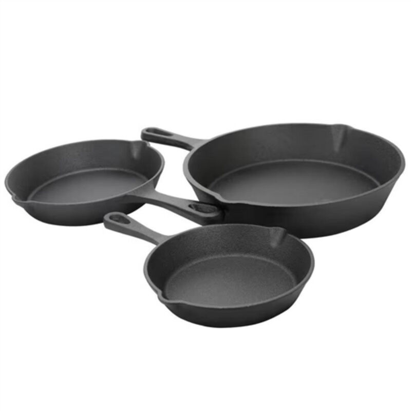Pre-Seasoned Cast Iron 3-Piece Skillet Frying Pan Set Perfect for Indoor & Outdoor Cooking image number 0