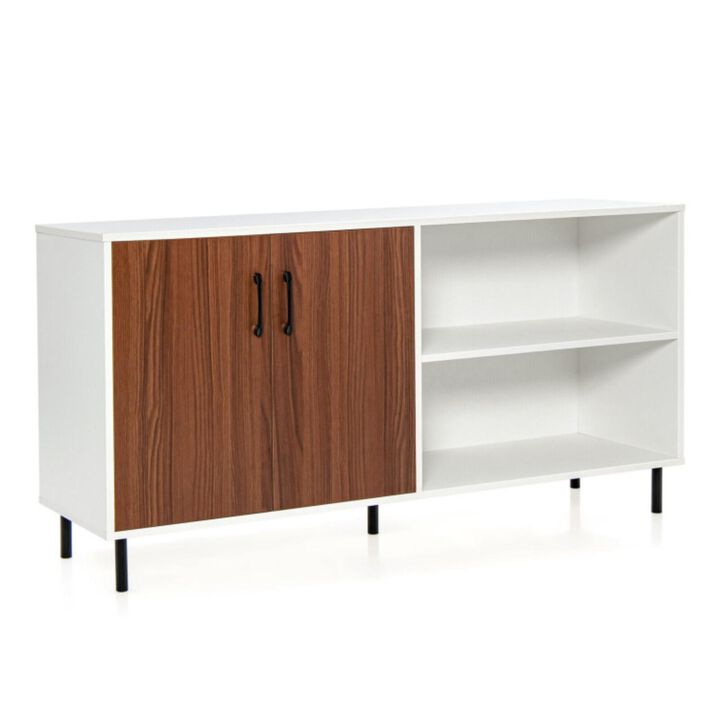 Hivvago Modern Buffet Sideboard with 2 Doors and Open Compartments-Walnut