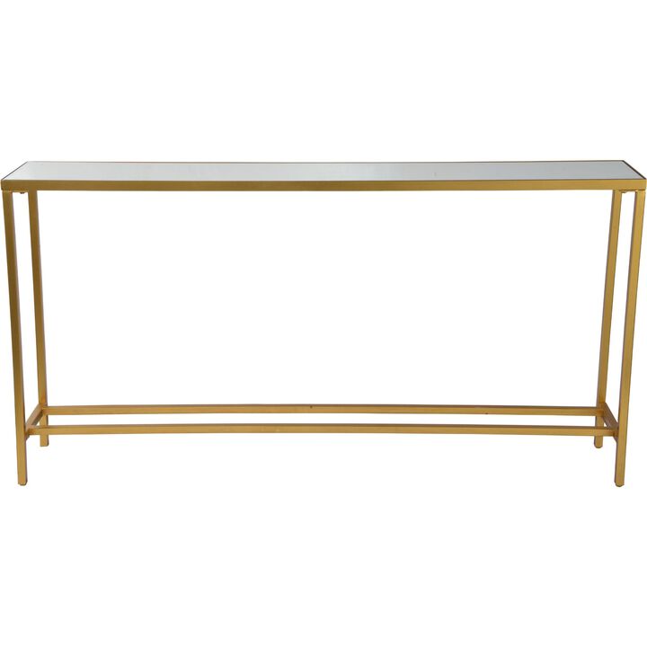 60" Gold Rectangular Console Table with Mirrored Glass Top