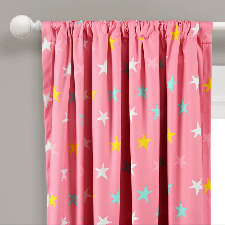 Unicorn Heart Rainbow Star Blackout Window Curtain Panel Pink/Multi Single 52x84