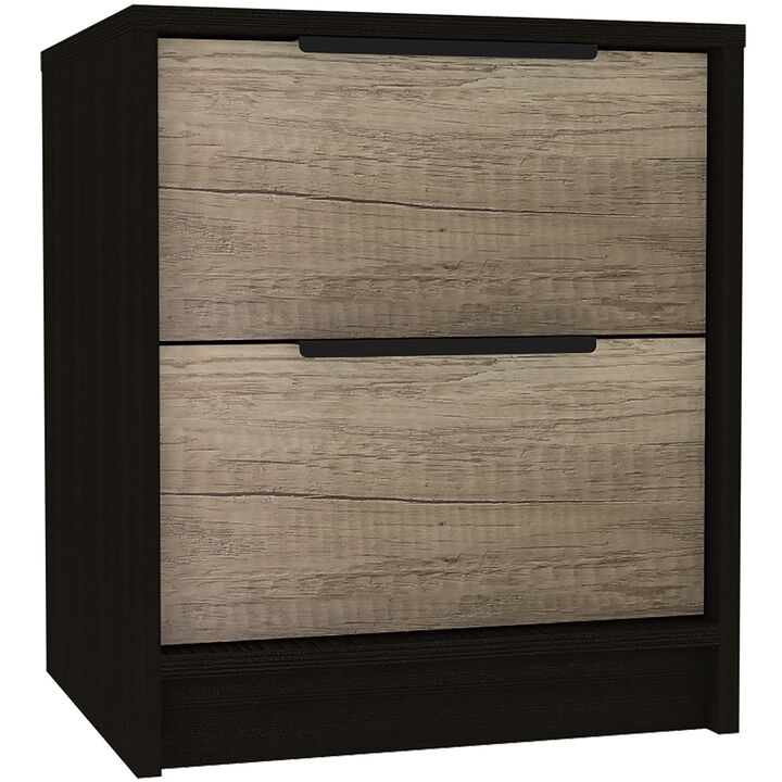 Homezia Black Open Compartment Two Drawer Nightstand