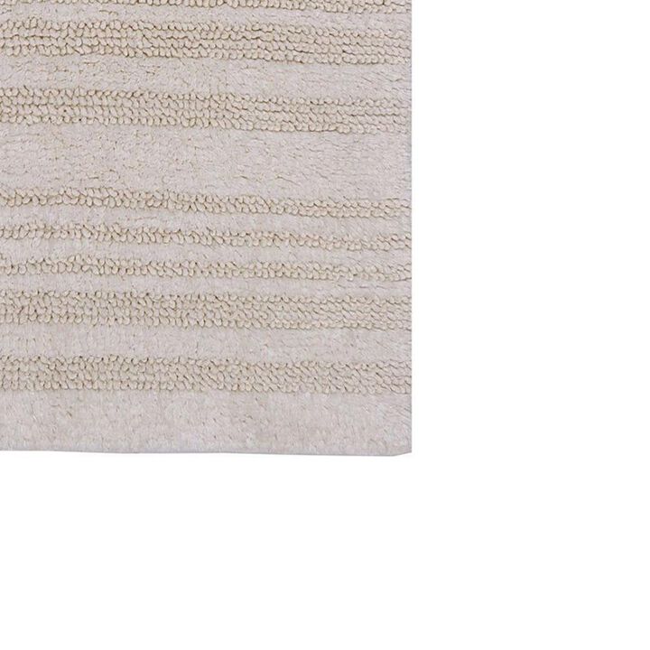 Knightsbridge Luscious Textured Striped All Season Soft Plush Cotton Reversible & Soft Bath Rug 21" X 34" Ivory