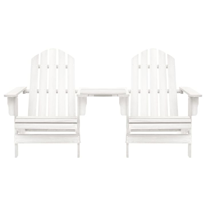 vidaXL Patio Adirondack Chair Set with Tea Table - Solid Fir Wood Construction - Ergonomic Design - Weather Resistant - White - Ideal for Garden or Patio