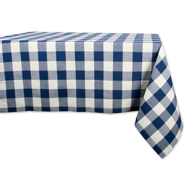 60" x 84" Navy Blue And White Buffalo Checkered Rectangular Tablecloth