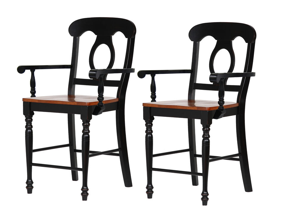 Black Cherry Bravo Selections 42.5 in. Antique Black with Cherry Rub High Back Wood Frame 24 in. Bar Stool (Set of 2)