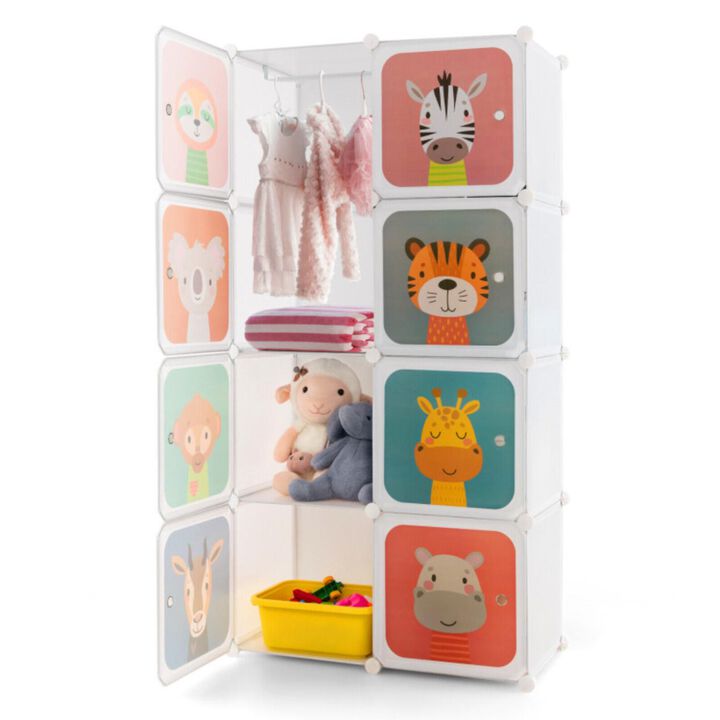 Hivvago 8 Cube Kids Wardrobe Closet with Hanging Section and Doors-8 Cubes
