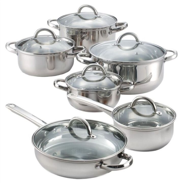 QuikFurn 12 Piece Cool Touch Stainless Steel Cookware Set