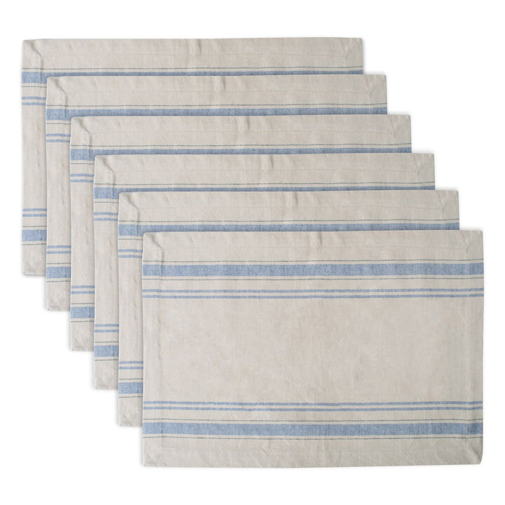 Set of 6 Nautical Blue and Gray French Stripe Rectangular Placemats 19" x 13"