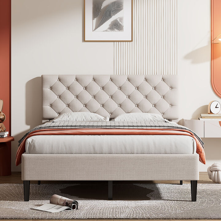 Merax Upholstered Linen Platform Bed