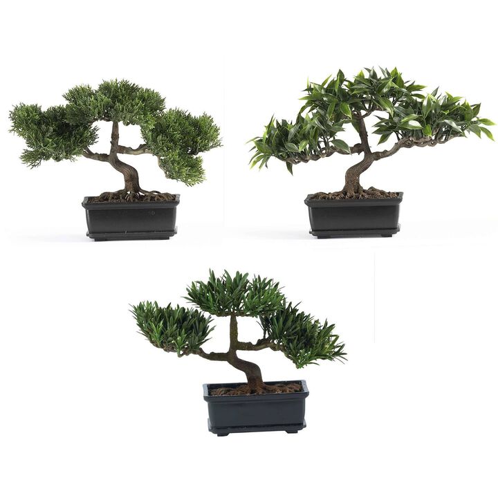Nearly Natural 12-in Bonsai Silk Plant Collection (Set of 3)