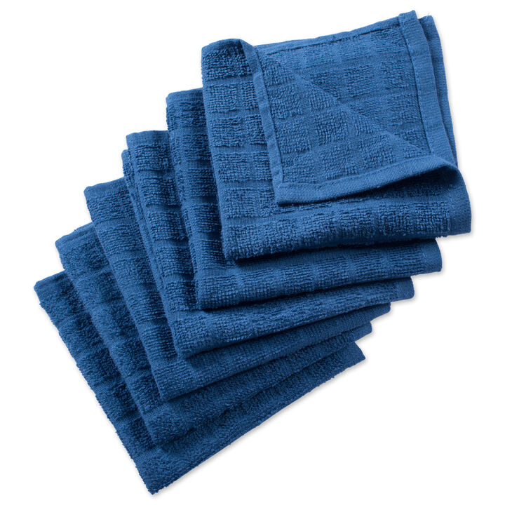 Set of 6 Blue Solid Windowpane Squared Dishcloths 12"