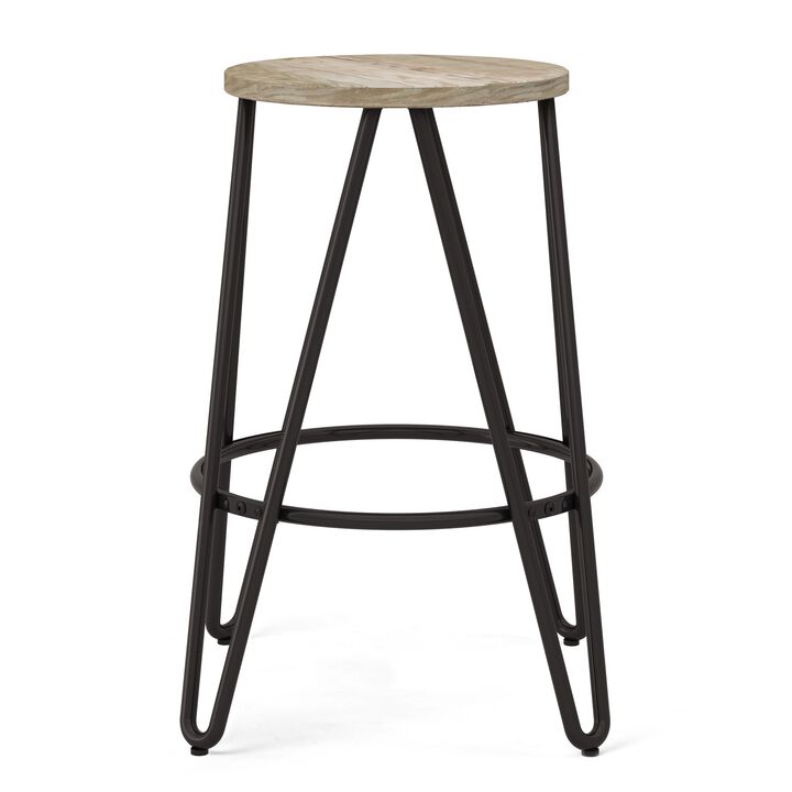 Simeon 24 inch Metal Counter Height Stool with Wood Seat in Natural / Black
