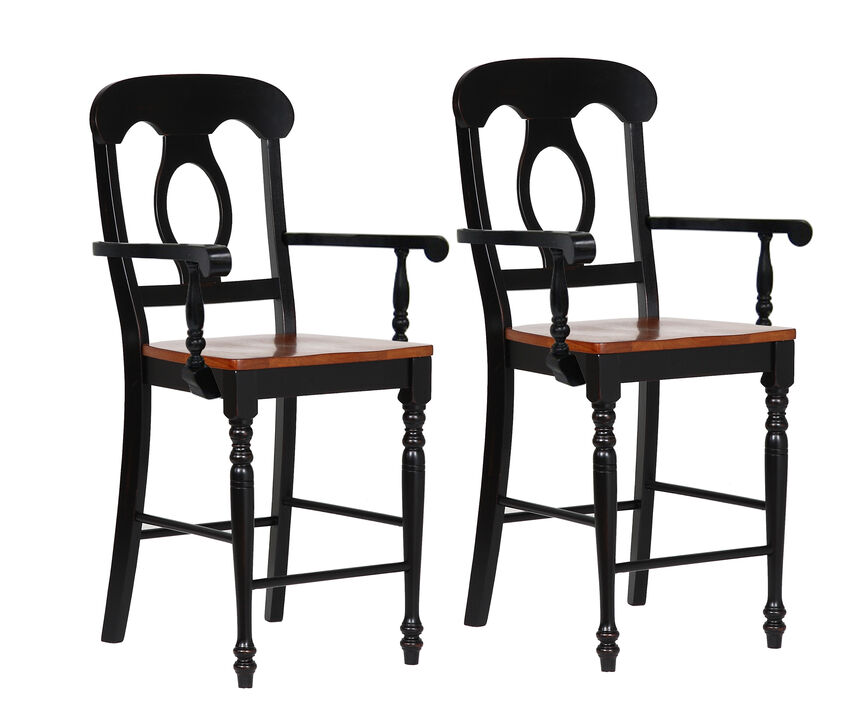 Black Cherry Bravo Selections 42.5 in. Antique Black with Cherry Rub High Back Wood Frame 24 in. Bar Stool (Set of 2)