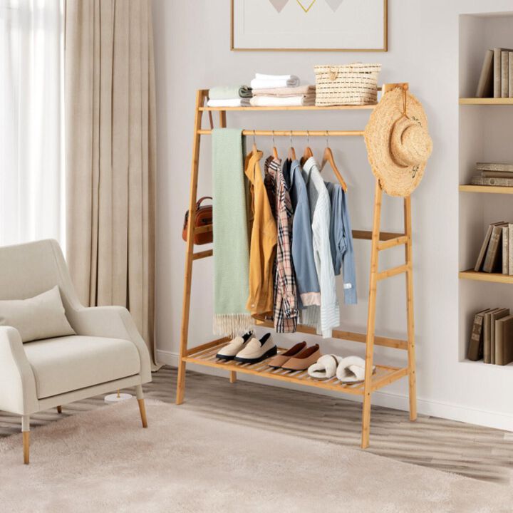Hivvago Bamboo Clothing Rack with Storage Shelves