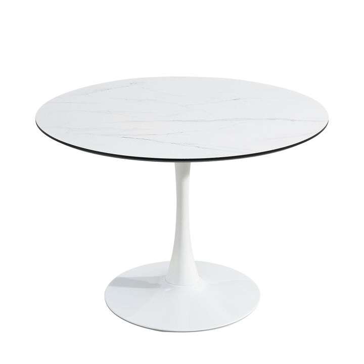 TULIP DINING TABLE, 32IN ROUND, WHITE, Mable black, 1pc per ctn