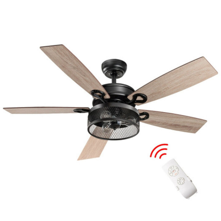 48-Inch Ceiling Fan with 5 Wooden Rustic Reversible Blades