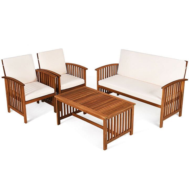 4 Pieces Patio Solid Wood Furniture Set