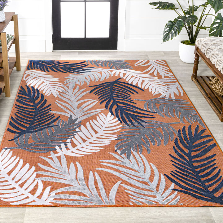Montego High-Low Tropical Palm Orange/Navy/Ivory 4 ft. x 6 ft. Indoor/Outdoor Area Rug