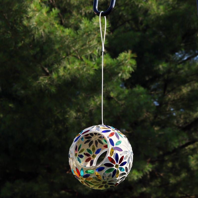 Sunnydaze Rainbow Daisies Mosaic Fly-Through Hanging Bird Feeder - 6 in
