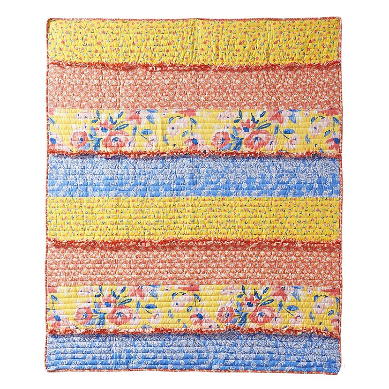 Lio 60 x 50 Quilted Ruffled Throw Blanket, Polyester Fill, Multicolor-Benzara