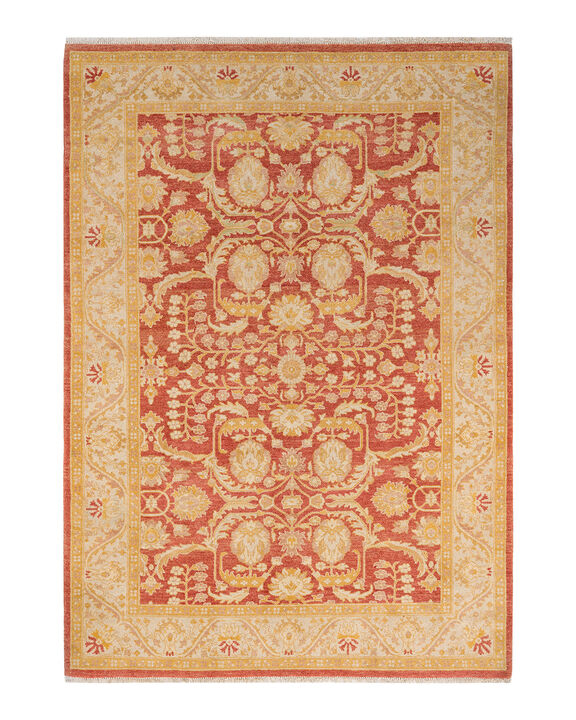 Eclectic, One-of-a-Kind Hand-Knotted Area Rug  - Orange, 6' 1" x 8' 10"
