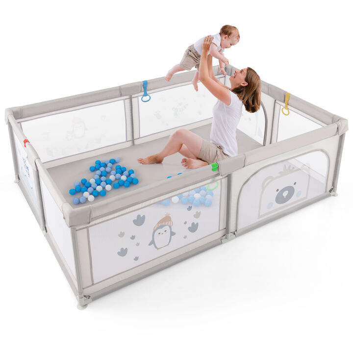 Large Baby Playpen with Pull Rings Ocean Balls and Cute Pattern