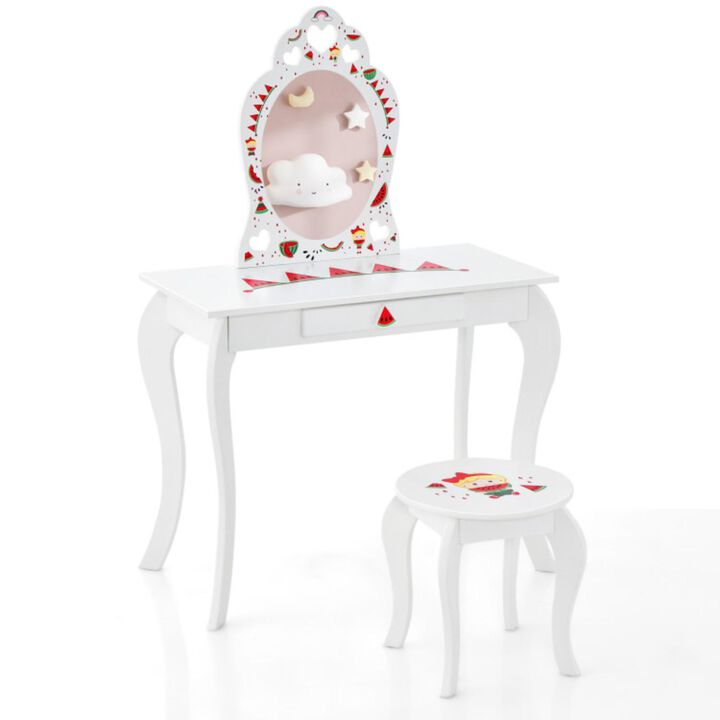 Hivvago 2 in 1 Children Pretend Makeup Vanity Set with Removable Mirror and Storage Drawer-White