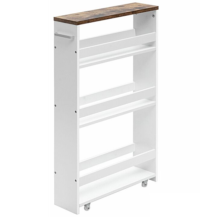 4 Tiers Rolling Slim Storage Kitchen Organizer Cart with Handle-White