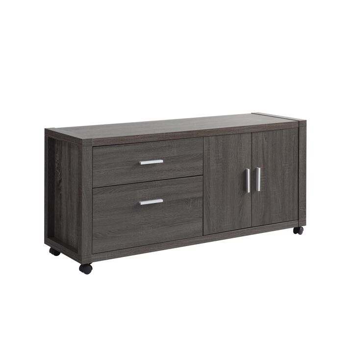Lou 51 Inch Modern Office Credenza File Cabinet, 2 Drawers, Wheels, Gray-Benzara