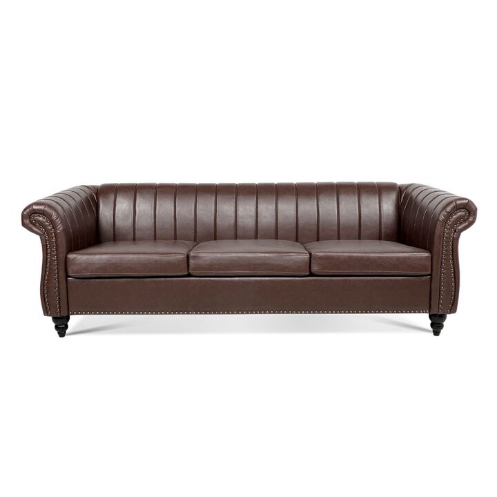 Rolled Arm Chesterfield Three Seater Sofa - Elegant, Comfortable, and Spacious