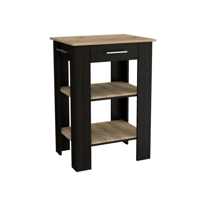 Cala Kitchen & Dining room Island 23 with 3-Tier Shelf and Drawer and Towel Rack -Black / Light Oak