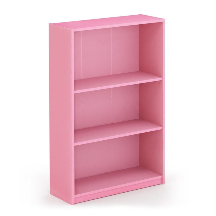 FURINNO JAYA Simple Home 3-Tier Adjustable Shelf Bookcase, Pink