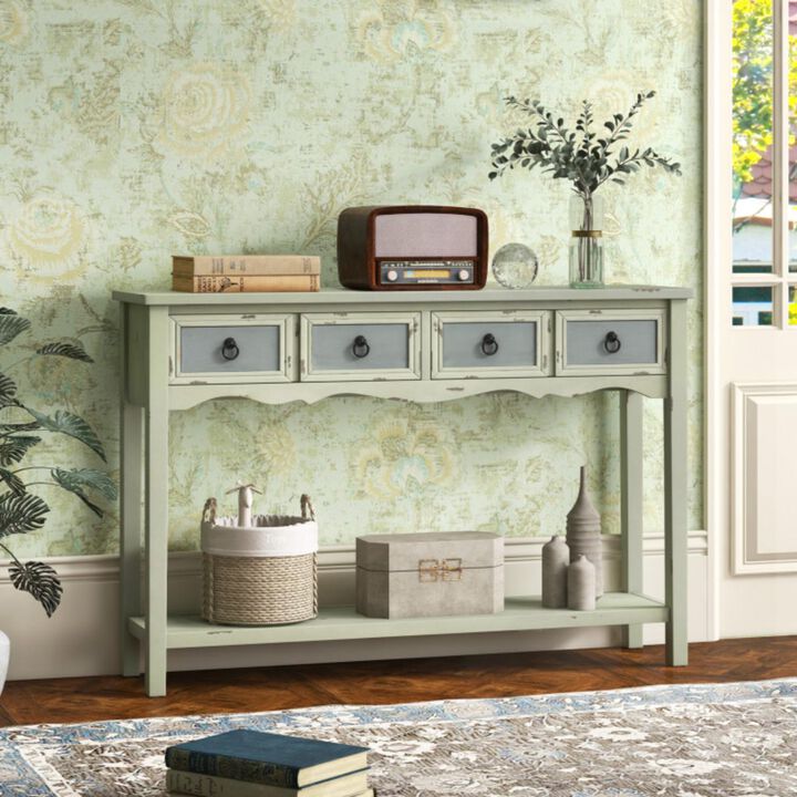 Hivvago 48 Inch Farmhouse Console Table with 2 Drawers and Open Storage Shelf for Hallway