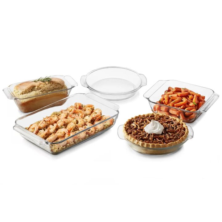QuikFurn Glass 5-Piece Bakeware Oven Safe Casserole Baking Dish Set - Dishwasher Safe