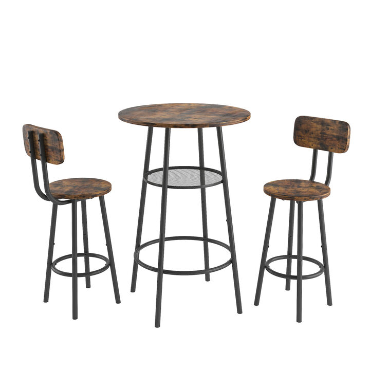 Bar table, equipped with 2 bar stools, with backrest and partition