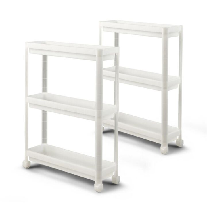 Hivvago 2 Pieces 3-Tier Slim Detachable Storage Cart with Drainage Holes and Wheels-White