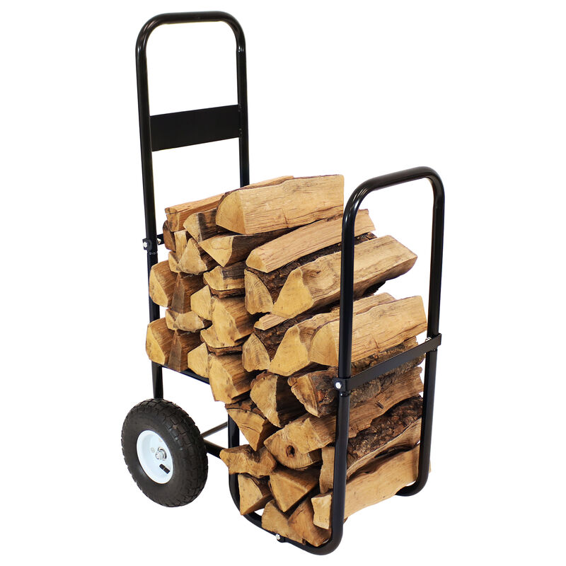 Sunnydaze Powder-Coated Steel Log Cart Carrier and Storage Rack with Wheels