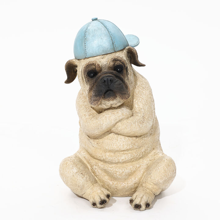 LuxenHome Baseball Fan Puppy Dog with Skateboard Sculpture Resin Statue, Indoor and Outdoor