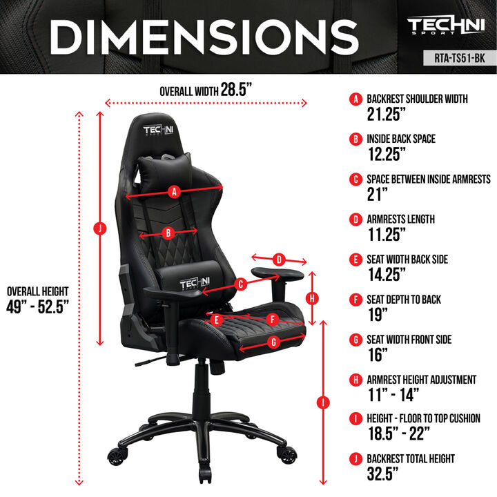 TS-5100 Ergonomic High Back Racer Style PC Gaming Chair, Black