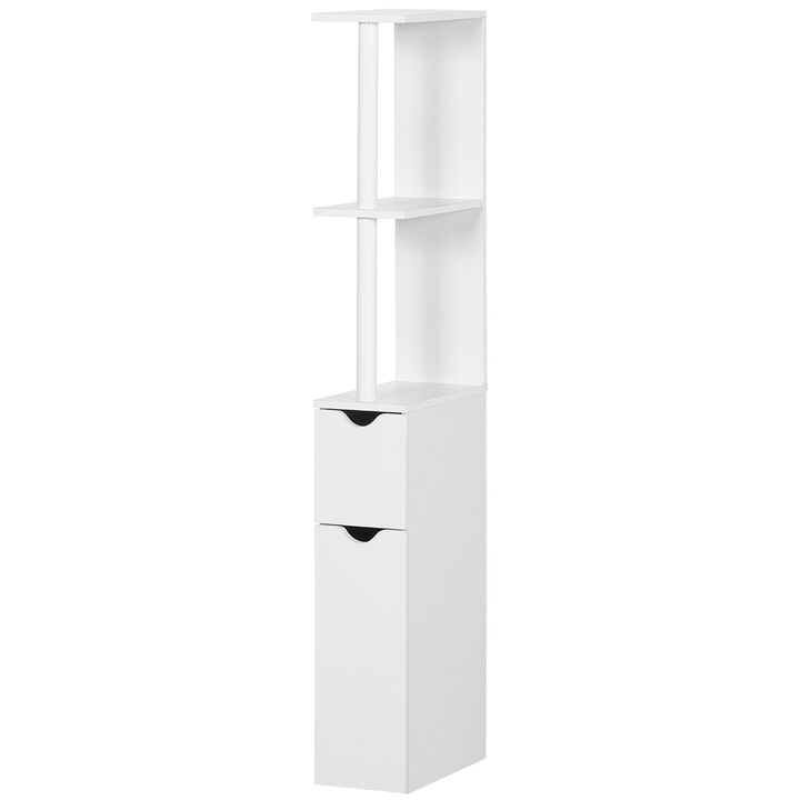 Bathroom Storage Cabinet Slim Freestanding Linen Tower Cabinet w/ Shelf White