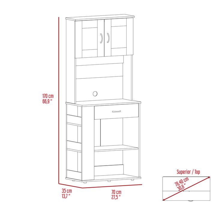 Capienza Pantry Cabinet, Two Shelves, Double Door, One Drawer, Three Side Shelves  -White