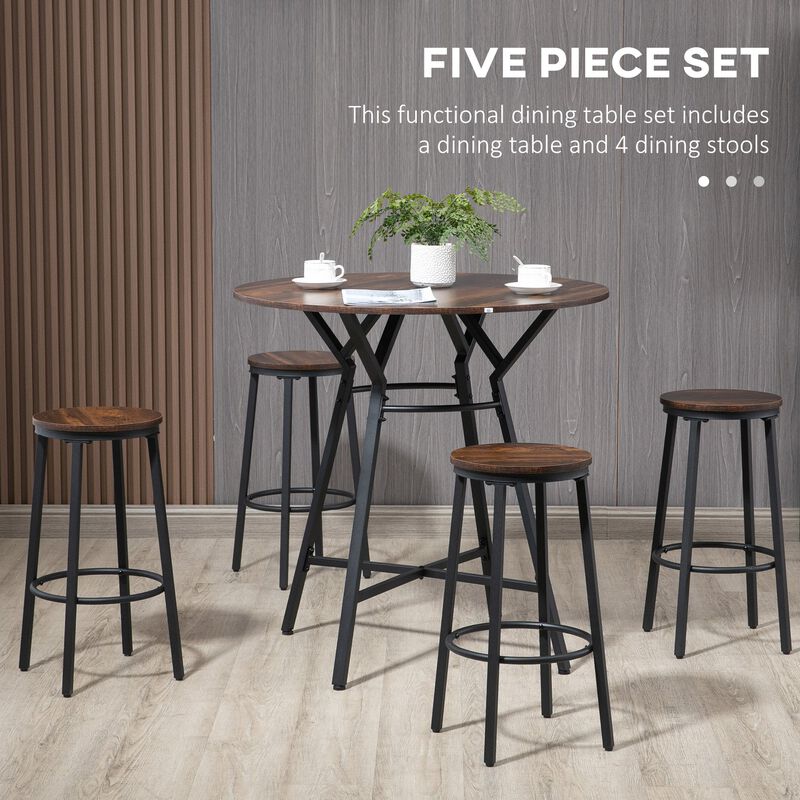 5-Piece Bar Table and Chairs Set, Space Saving Dining Table with 4 Stools for Pub & Kitchen