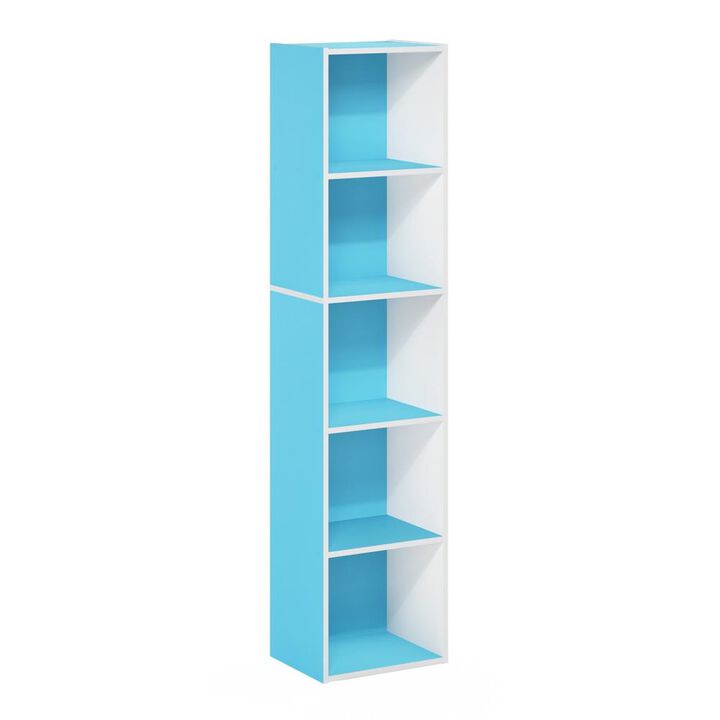 Furinno Luder Bookcase / Book / Storage, 5-Tier Cube, Light Blue/White